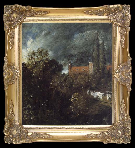 framed  John Constable View into a Garden in Hampstead with a Red House beyond, TA216